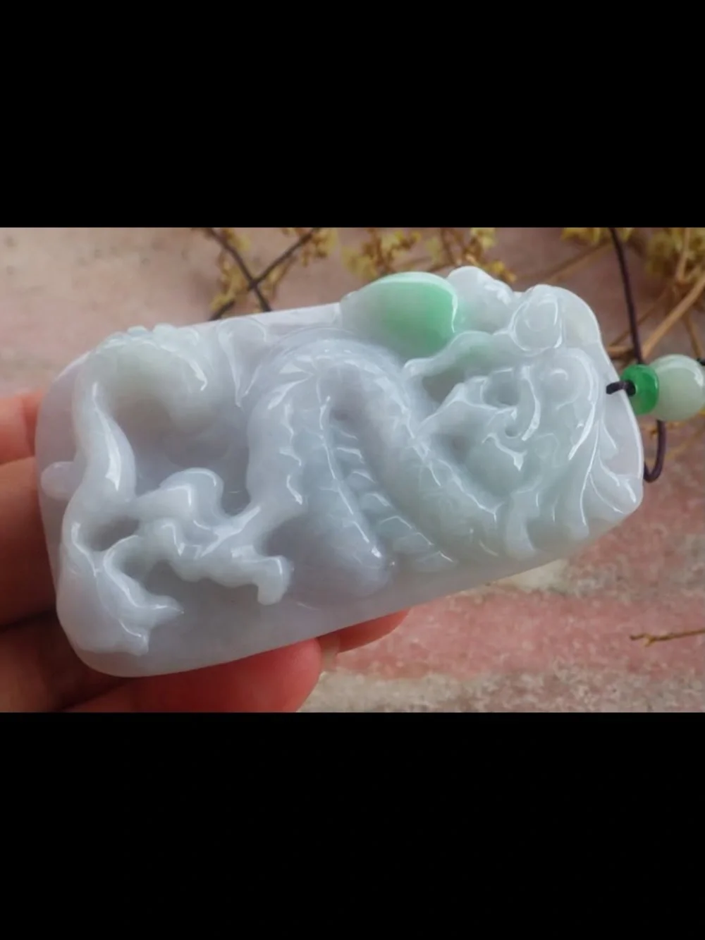 Certificate Jadeite Jade White Green rectangle Wealth Dragon pendant